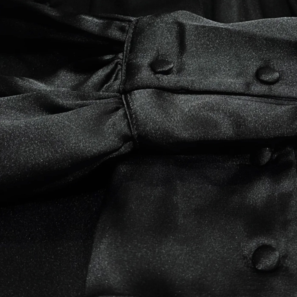 ShopEvelynne Black Satin Bow Tie Blouse - Picture 3 of 4